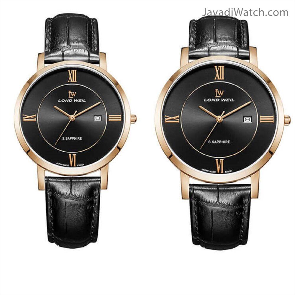 ساعت لوندویل ست بند چرمی رزگلد مشکی مدل 630024