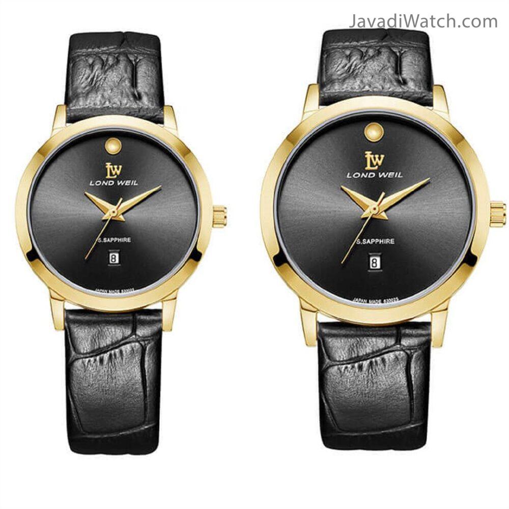 ساعت لوندویل ست بند چرمی گلد مشکی مدل 630026
